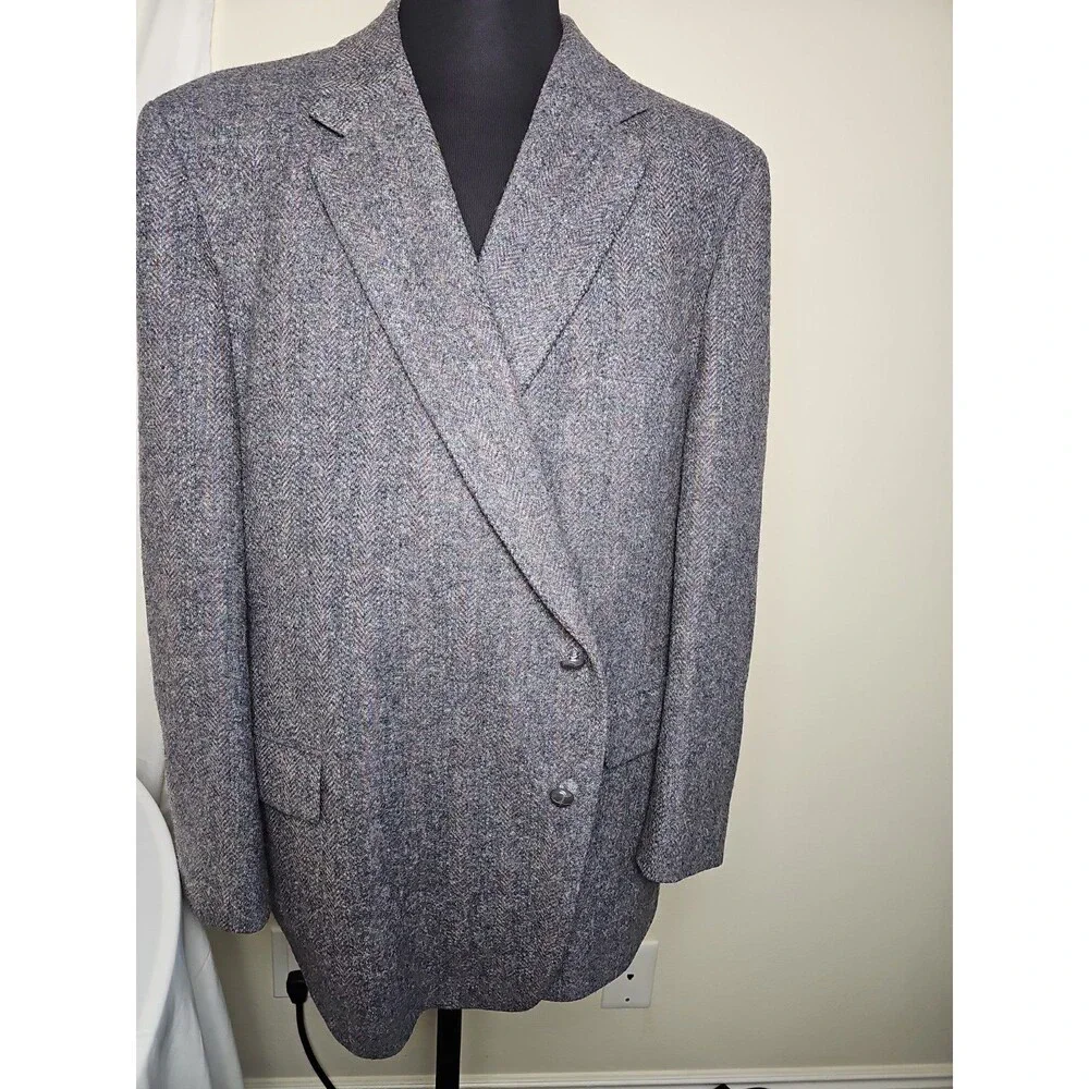 Vintage Bernotis Bench Made Wool Sport Coat Tweed Blazer Gray Herringbone Men's